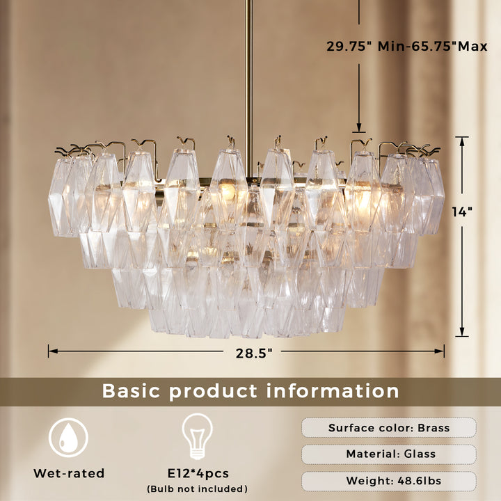 Crystal Elegance Chandelier with Fluted Accents ,Solid crystal design ,dining area light fixtures