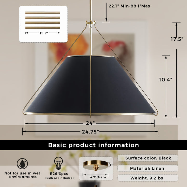 Linen Glow Brass Pendant Light - Modern Design with Burnished Brass Finish and Natural Linen Shade for Soft Lighting - Perfect for Living Room, Kitchen