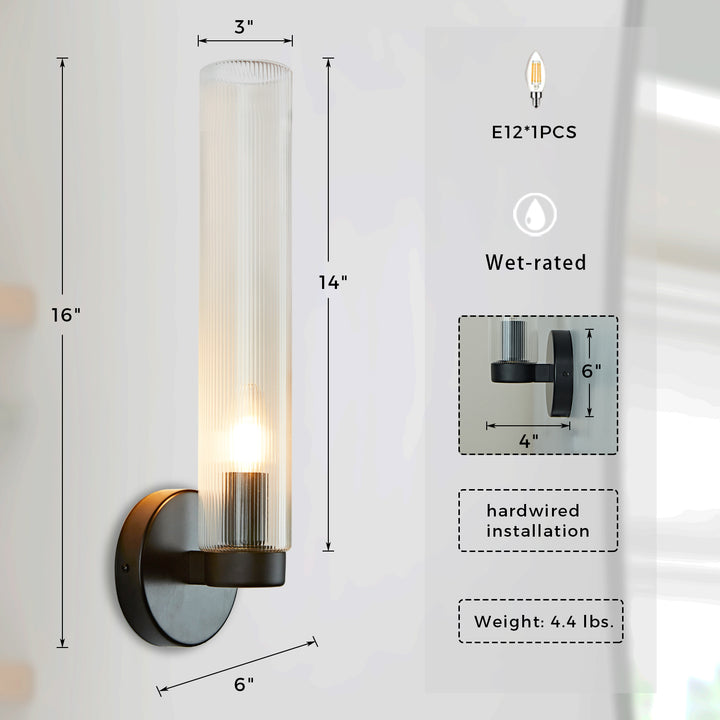 Radiant Fluted Glow Sconce - Elegant Bathroom Wall Lights with Fluted Glass Shade, Suitable for Your Makeup Lighting Mirror in the Bathroom