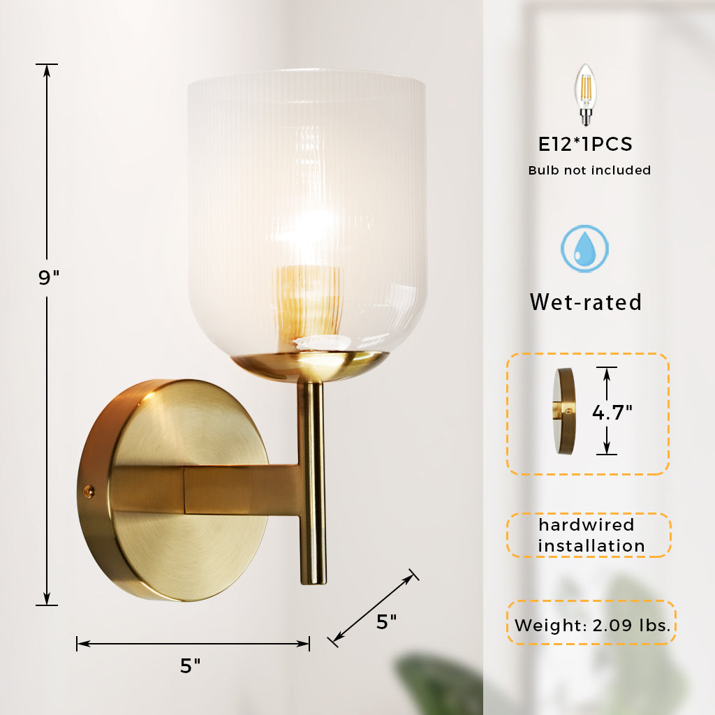 Antique Bronze Bell-Shaped Wall Sconce with Ribbed Glass Shade for Indoor Lighting