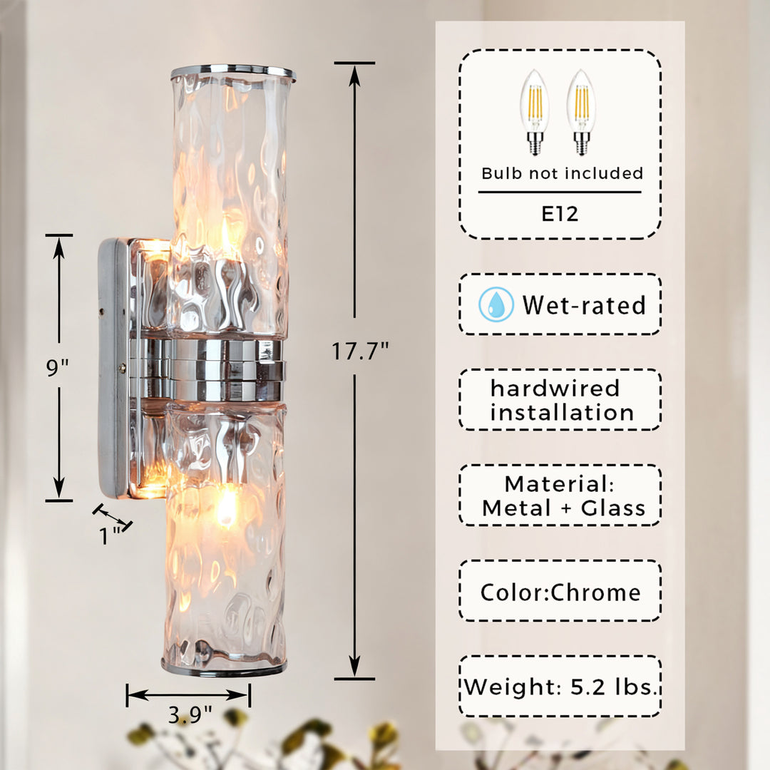 Hammered Clear Glass Shades Candelabra Sconce - Elegant Wall Sconces with Rich Finishes, Suitable for the Bathroom as Lighting for Your Makeup