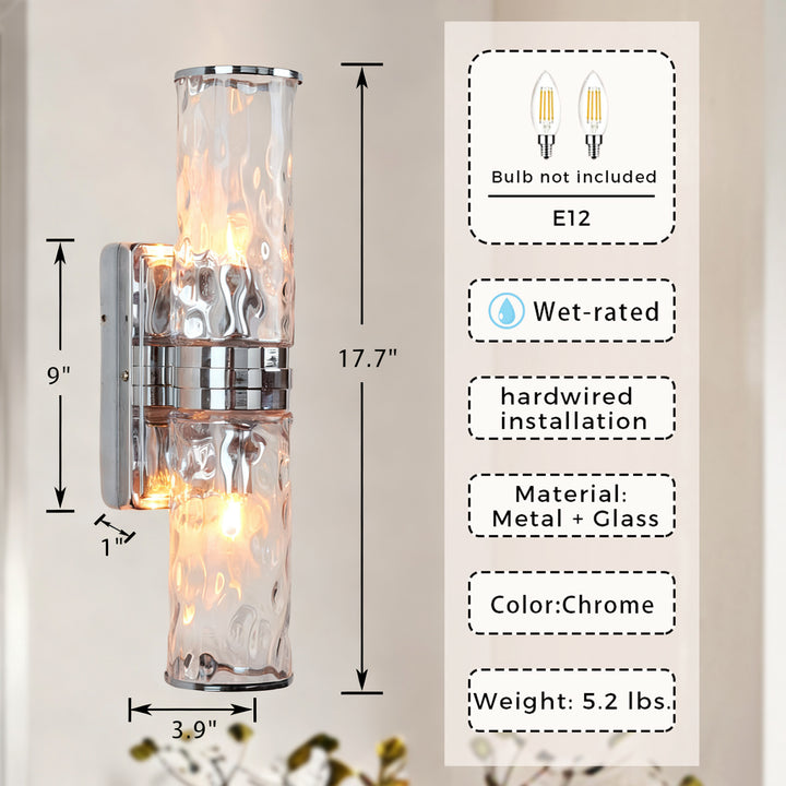 Hammered Clear Glass Shades Candelabra Sconce - Elegant Wall Sconces with Rich Finishes, Suitable for the Bathroom as Lighting for Your Makeup