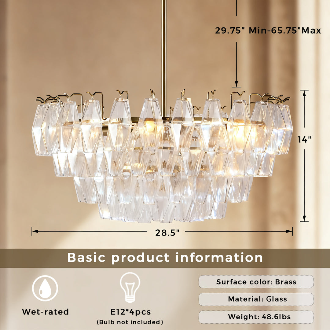 Crystal Elegance Chandelier with Fluted Accents ,Solid crystal design ,dining area light fixtures