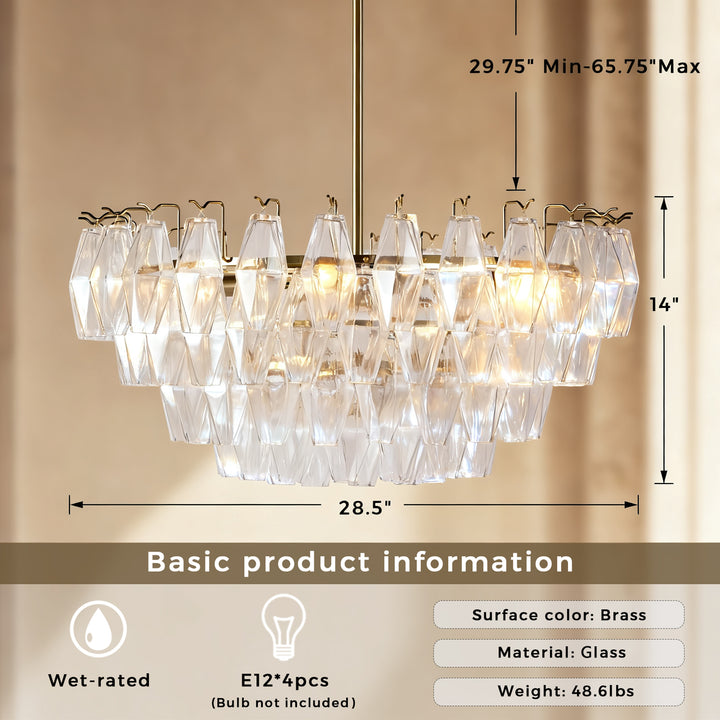 Crystal Elegance Chandelier with Fluted Accents ,Solid crystal design ,dining area light fixtures