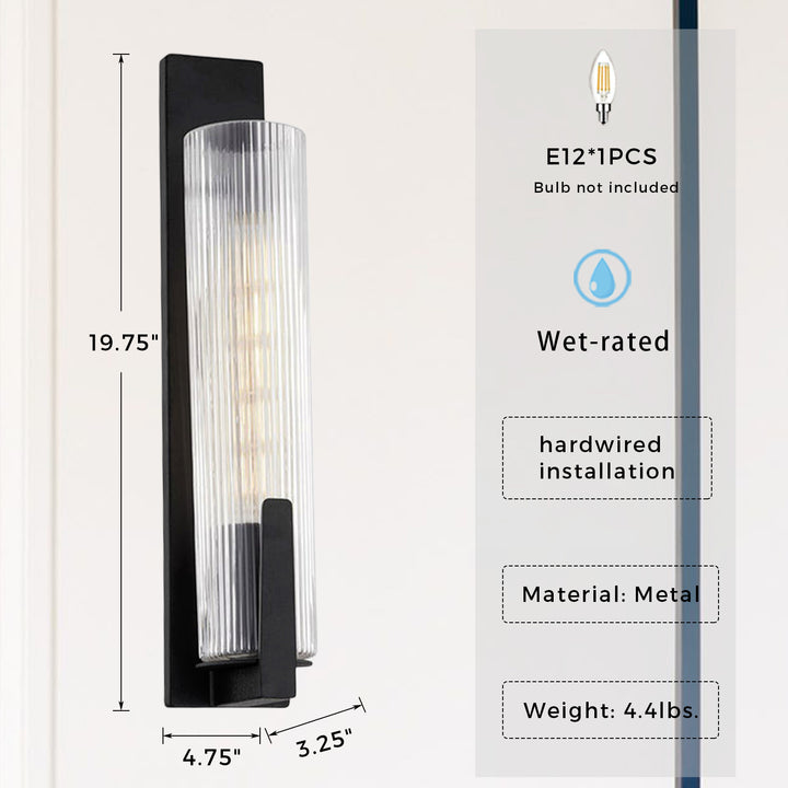 Clear Ribbed Glass Iron Forge Sconce - Long Shape with Vintage Gold Leaf Finish and Clear Ribbed Glass - Stylish Bathroom Sconce Lights and Modern Wall Lighting