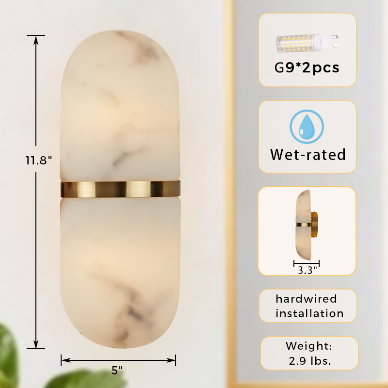 Alabaster Metal Damp Rated Hardwire Sconce - Alabaster and Metal Construction - Ideal for Wall Sconces, Bathroom Sconce, Kitchen Sconce, and Exterior Wall Lights