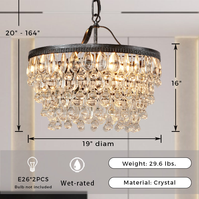 Vintage Crystal Raindrop Elegance Chandelier - Faceted-Glass Crystals and Rain Drops Display for Dining Room and Living Room Lighting