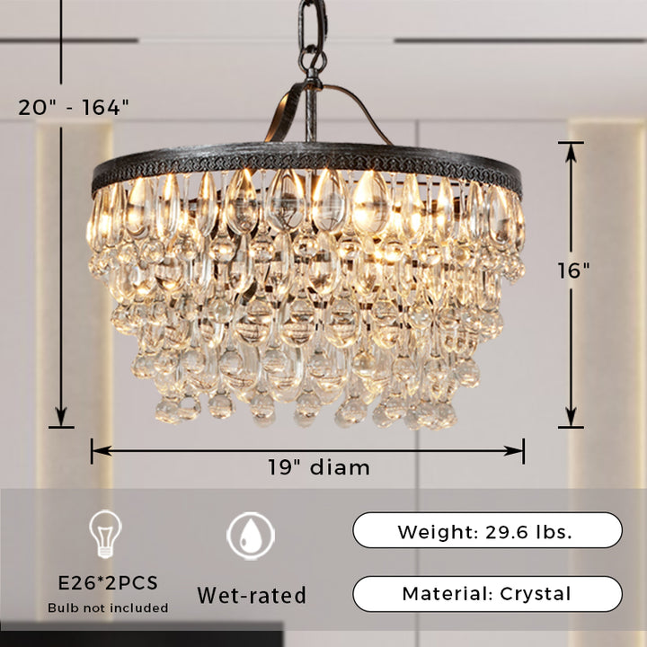 Vintage Crystal Raindrop Elegance Chandelier - Faceted-Glass Crystals and Rain Drops Display for Dining Room and Living Room Lighting