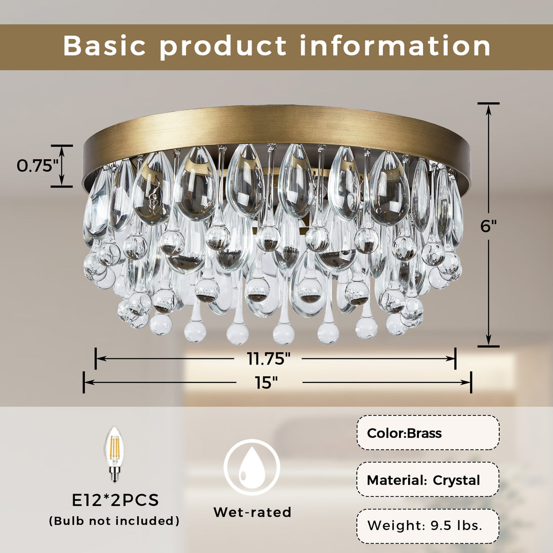Crystal Glow Versa Flush Mount - Elegant Design with Crystal Droplets for Bedroom and Living Room Lighting