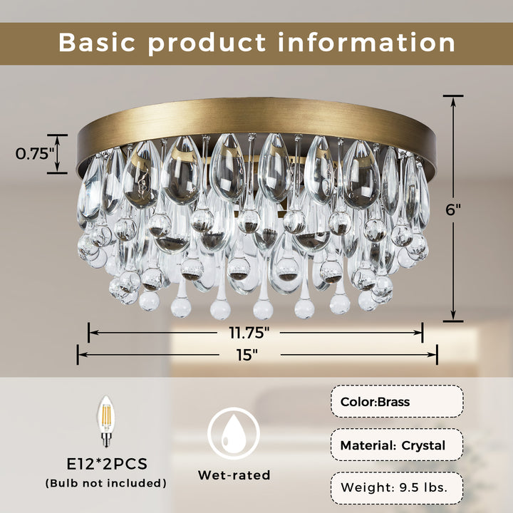 Crystal Glow Versa Flush Mount - Elegant Design with Crystal Droplets for Bedroom and Living Room Lighting