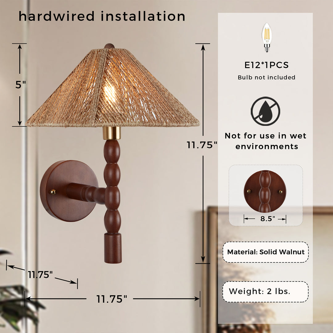 Samina Sconce - Modern Style with Handwoven jute and solid walnut - Perfect for Living Room, Dining Room and Enteyway