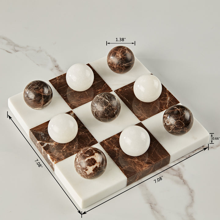 Dual Marble Classic Tic-Tac-Toe Board - Handmade Decorative Board with Baswara and Italian Brown Marble - Perfect for Marble Tic Tac Toe Game and Marble Board Tabletop Games