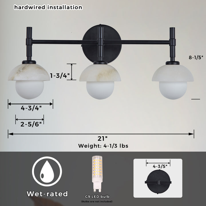Opulent Glow Hand-Carved Alabaster Bathroom Sconce with Opal Shades - Elegant Light Fixture