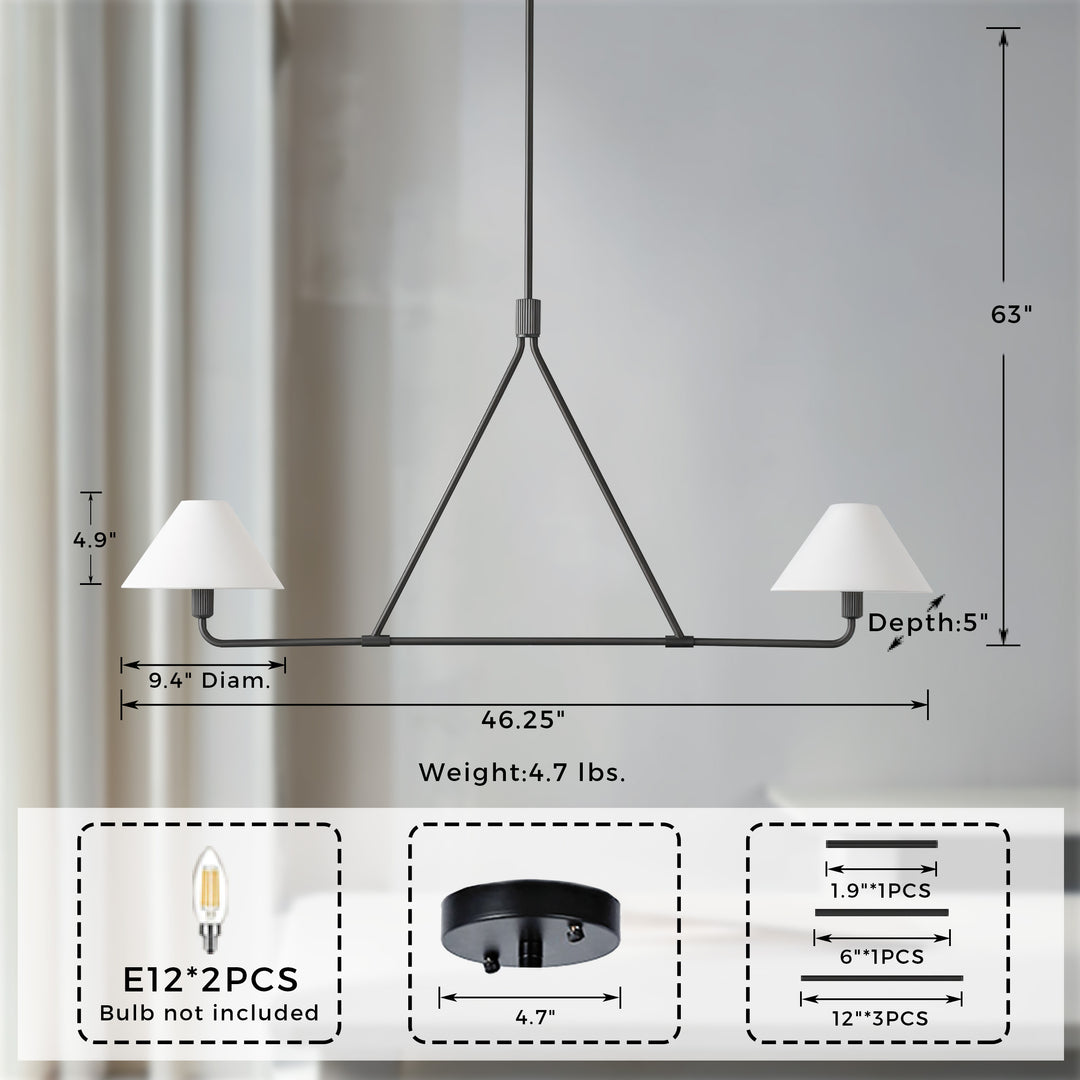 Minimalist Elegance Architectural 2-Light Tapered Pendant: Angular and Minimalist Design for Dining, Bedroom, and Living Room Illumination