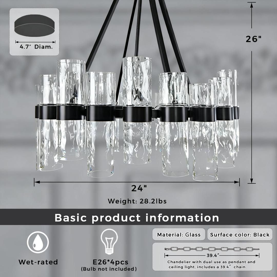 Penni Recycled Glass Chandelier - Elegant Art Deco Lighting Fixture - Perfect for Living Room Chandelier and Hanging Light Fixture