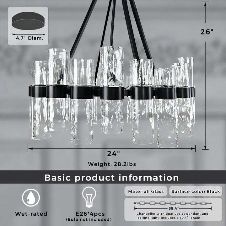 Penni Recycled Glass Chandelier - Elegant Art Deco Lighting Fixture - Perfect for Living Room Chandelier and Hanging Light Fixture