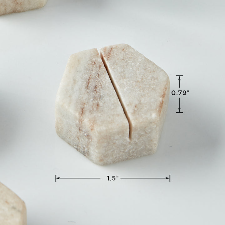 Hexagon Marble Place Card Holders (Set of 4) with Weighted Bases and Precise Slots, Elegant Place Card Holders with Handcrafted Natural Marble, Perfect for Table Decor, Dinner Party, Weddings