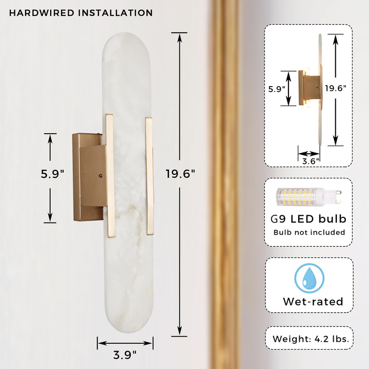 Alabaster Elegance Backplate Sconce - Elegant Alabaster Design with Stunning Finishes - Perfect for Bathroom Sconce