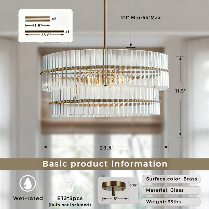 Mallory Crystal elegant retro brass round chandelier pure crystal created for living room, kitchen
