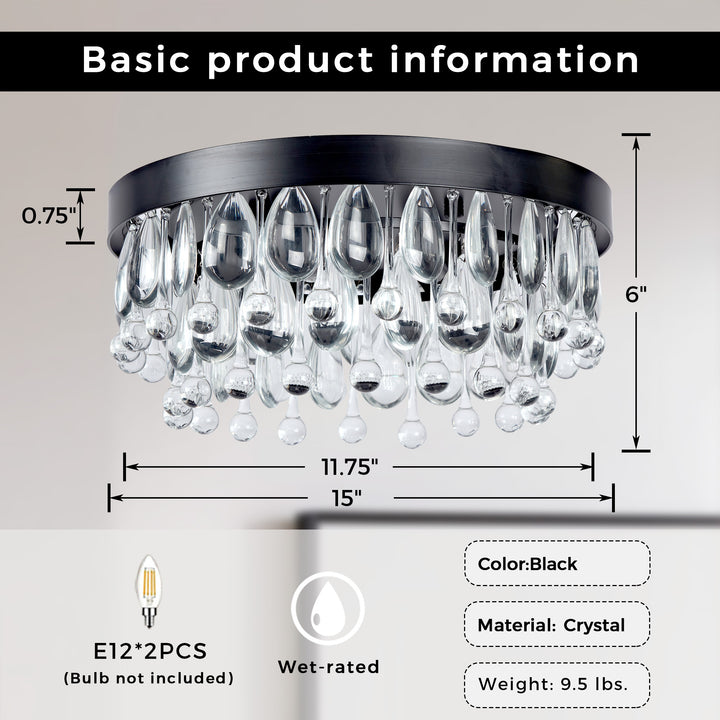 Crystal Glow Versa Flush Mount - Elegant Design with Crystal Droplets for Bedroom and Living Room Lighting