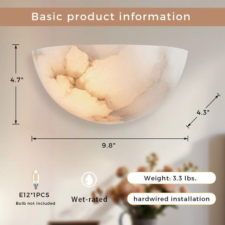 Alabaster Natural Stone Wall Light Sconce - Elegant Natural Stone Lighting for Home Decor - Perfect for Living Room, Kitchen, and Bedroom Wall Lights