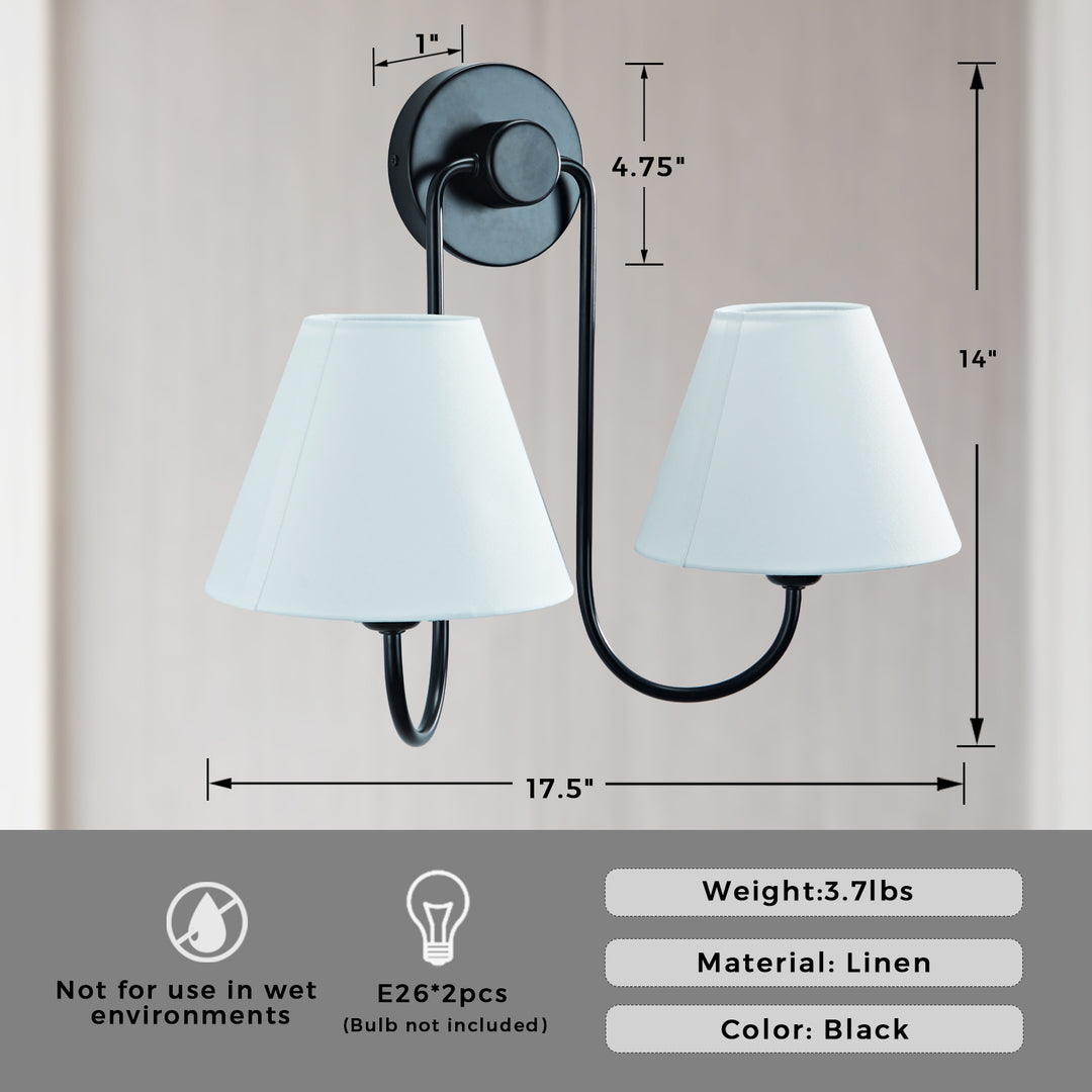 Modern Linen Shade Double Swoop Sconce - Stainless Steel and Oil Brushed Bronze with White Linen Shade - Stylish Moisture Resistant Wall Sconce for Living Room