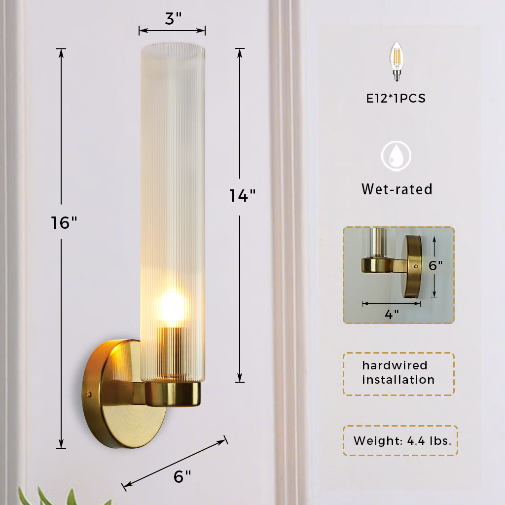 Radiant Fluted Glow Sconce - Elegant Bathroom Wall Lights with Fluted Glass Shade, Suitable for Your Makeup Lighting Mirror in the Bathroom