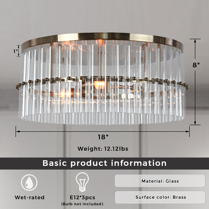 Luminous Steel Craft Flush Mount - Hand-Blown Cut Crystal Glass Shade with Optical Illumination and Tumbled Brass Finish for for Bedroom, Living Room, Dining Room