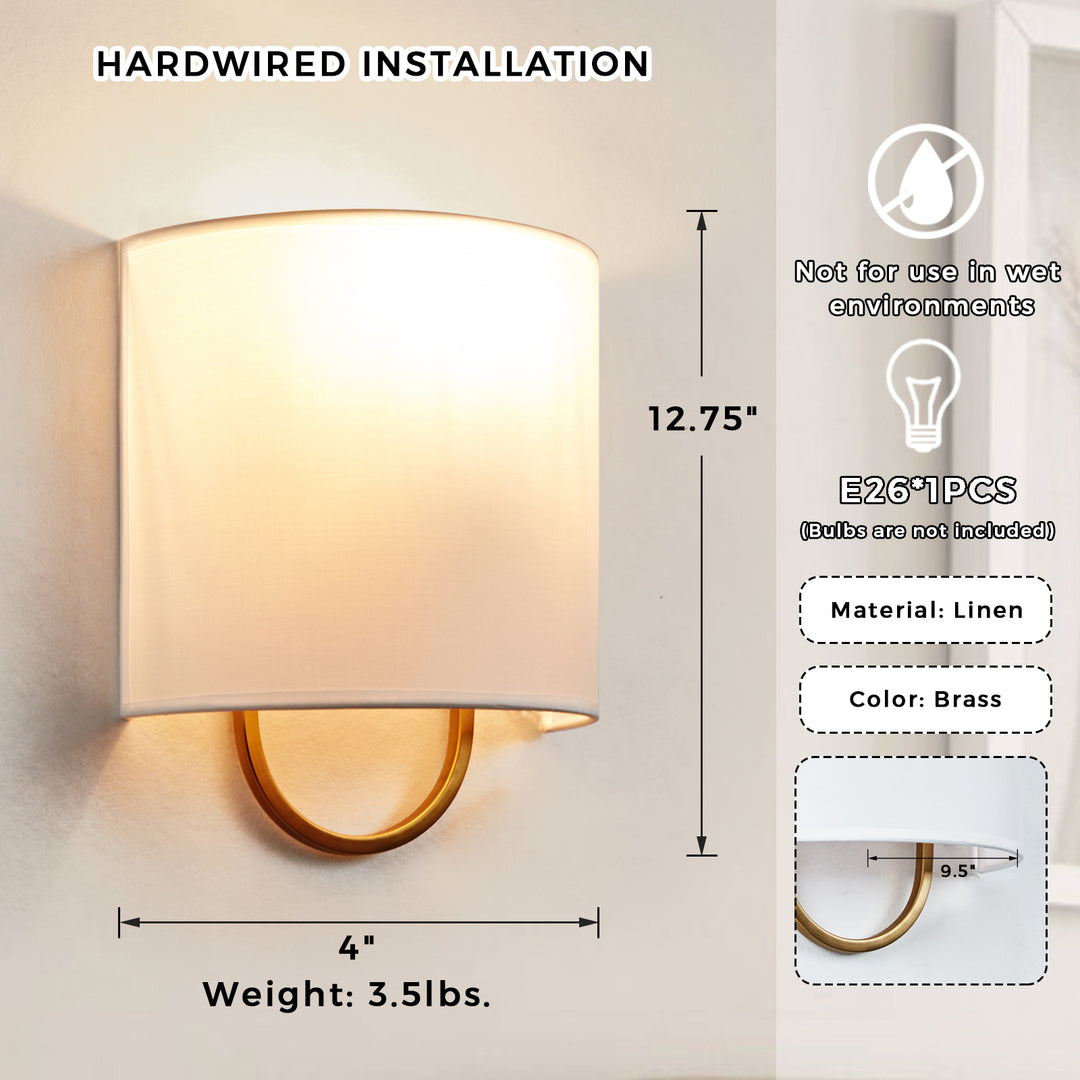 Iron Sconce with Demi-Lune Linen Shade - Hand-Forged Quality and Modern Design, Damp UL-Listed, Ideal for Bathroom and Modern Living Room Fixtures