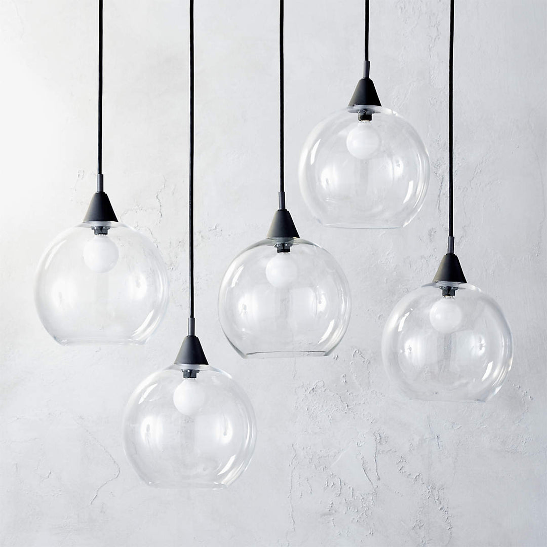 Industrial Modern Glass Globe Pendant - Sleek Chandelier with Clear Glass Shades, Suitable for Dining Room And Living Room