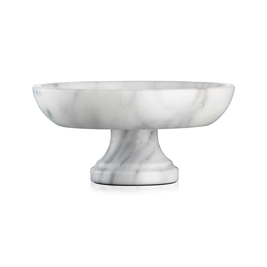 White Marble Fruit Bowl with Grey Veining and Pedestal Base - Elegant Addition for Kitchen and Dining Room Marble Supplies