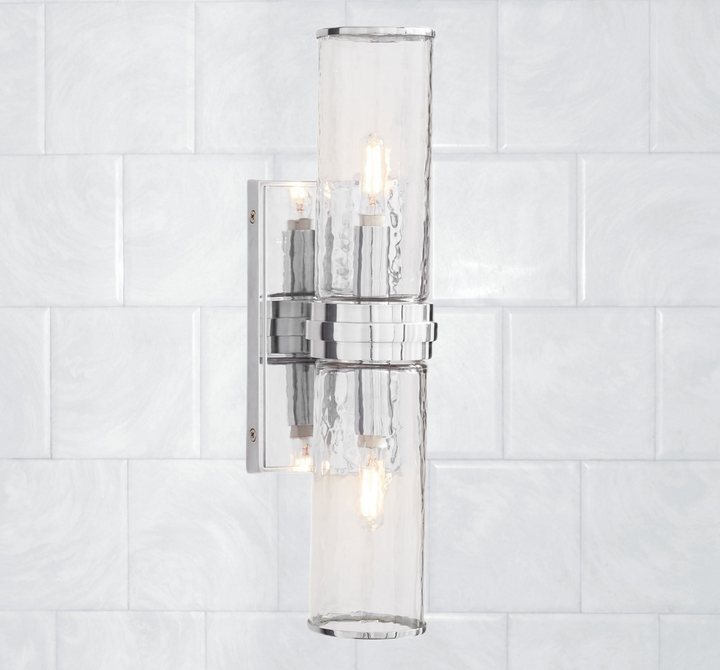 Hammered Clear Glass Shades Candelabra Sconce - Elegant Wall Sconces with Rich Finishes, Suitable for the Bathroom as Lighting for Your Makeup