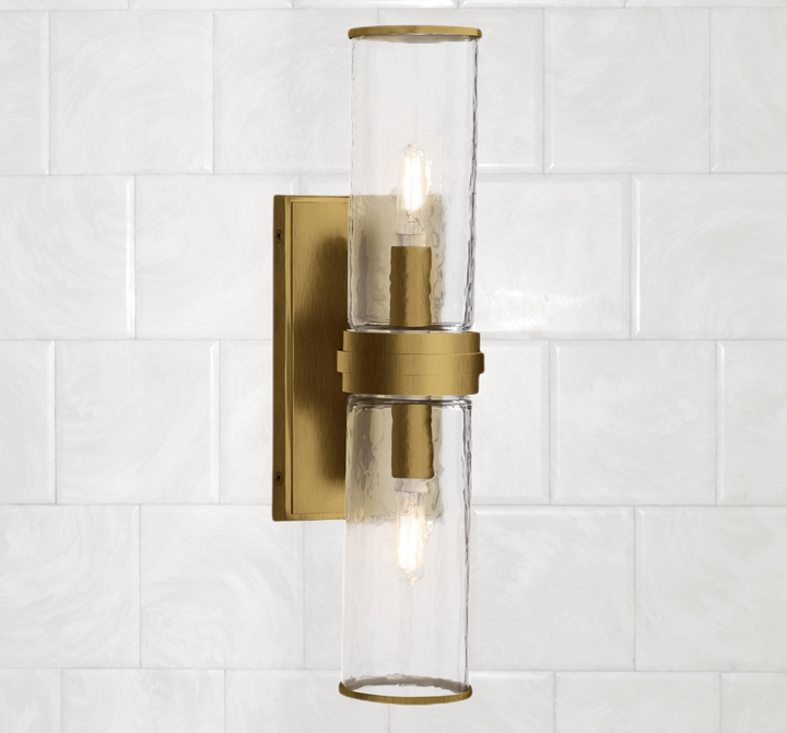 Hammered Clear Glass Shades Candelabra Sconce - Elegant Wall Sconces with Rich Finishes, Suitable for the Bathroom as Lighting for Your Makeup