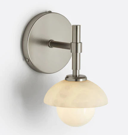 Alabaster Glow Hand-Carved Bathroom Sconce - Elegant Brass Light Fixture with Opal and Alabaster Shades, Suitable for Bathroom and Living Room