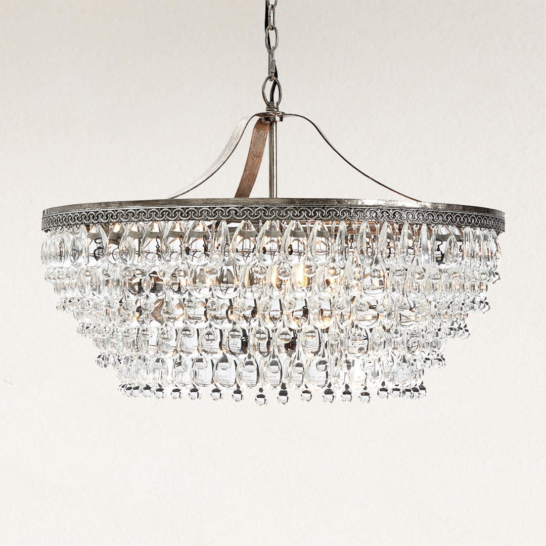 Vintage Crystal Raindrop Elegance Chandelier - Faceted-Glass Crystals and Rain Drops Display for Dining Room and Living Room Lighting