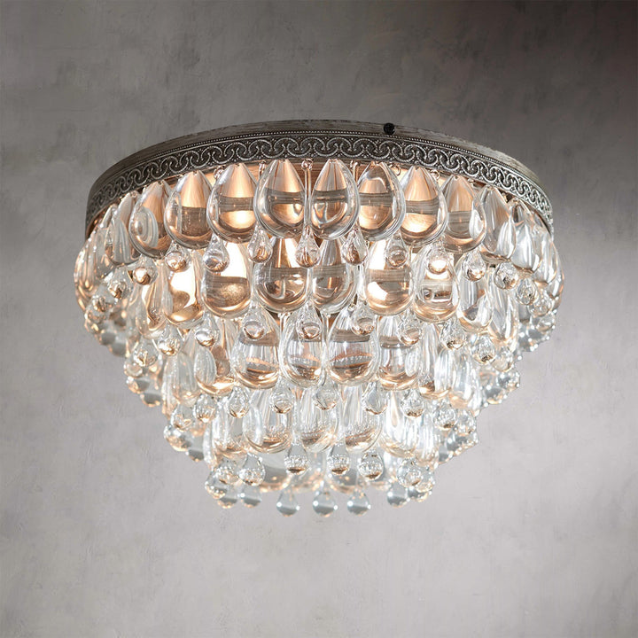 Raindrop Elegance Crystal Flush Mount - Faceted-Glass Crystals and Rain Drop Display for Bedroom and Living Room Lighting