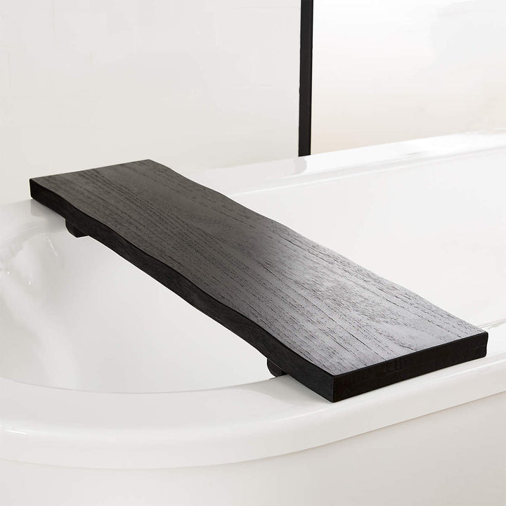 Rustic Teak Wood Bath Caddy Rack with Adjustable Track and Unique Live Edges for Elegant Bathroom Accessories