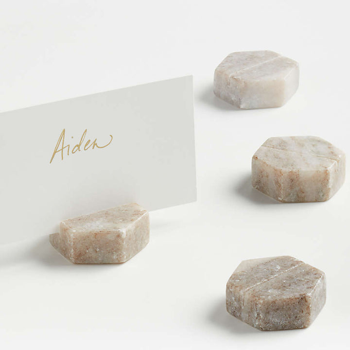 Marble Hexagon Place Card Holders Set of Four Unique Natural Material Cheese Markers-Place card holders