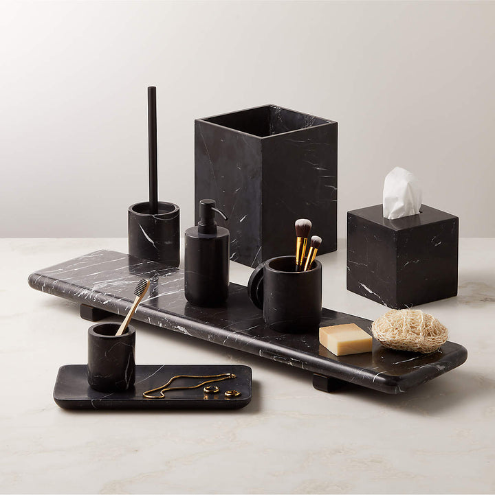 Handcrafted Black Marquina Marble Bath Accessories - Unique and Chic Bathroom Supplies for Elegant Decor