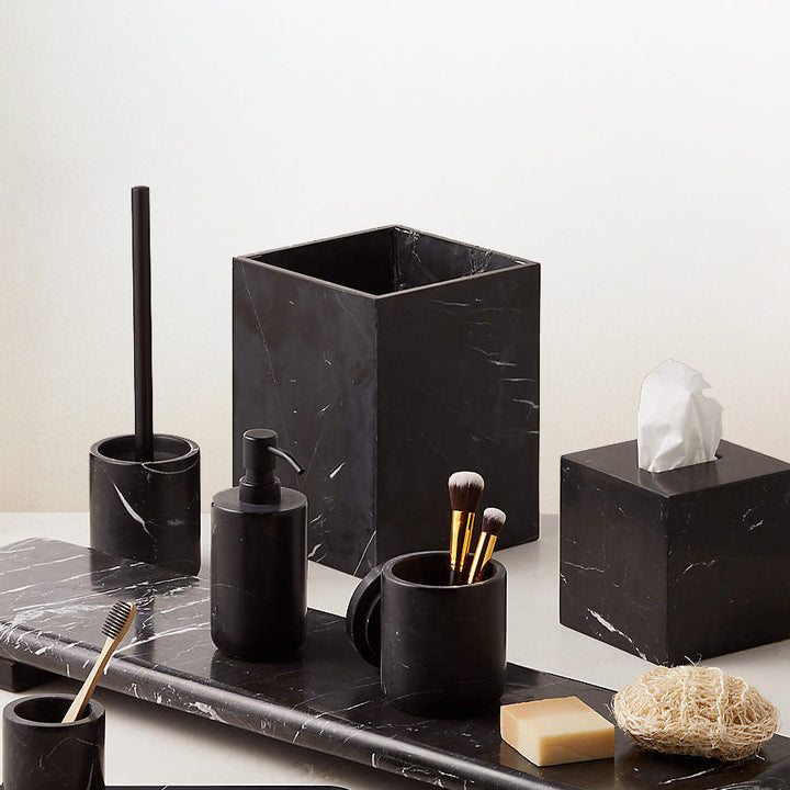 Handcrafted Black Marquina Marble Bath Accessories - Unique and Chic Bathroom Supplies for Elegant Decor