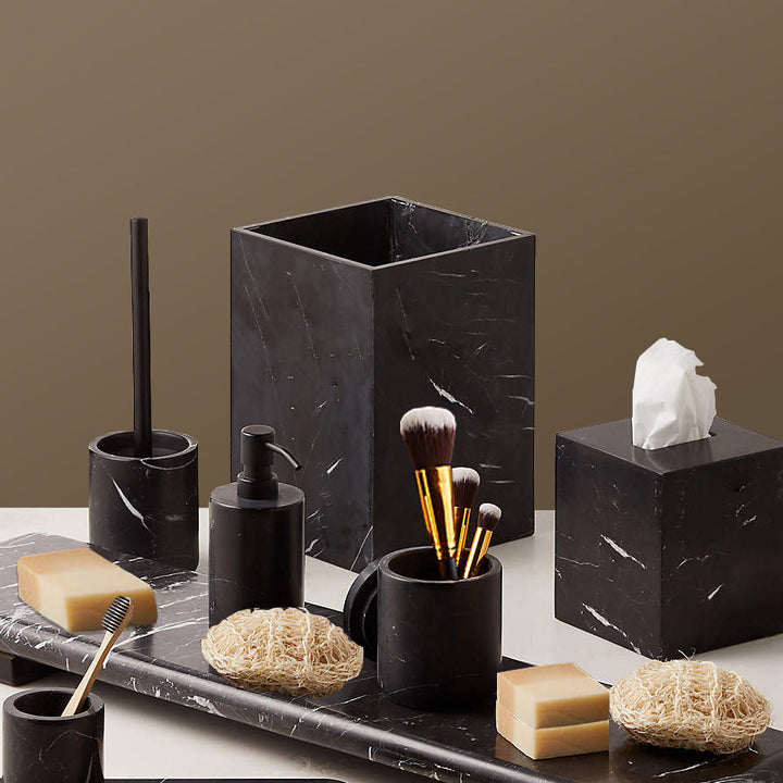 Handcrafted Black Marquina Marble Bath Accessories - Unique and Chic Bathroom Supplies for Elegant Decor