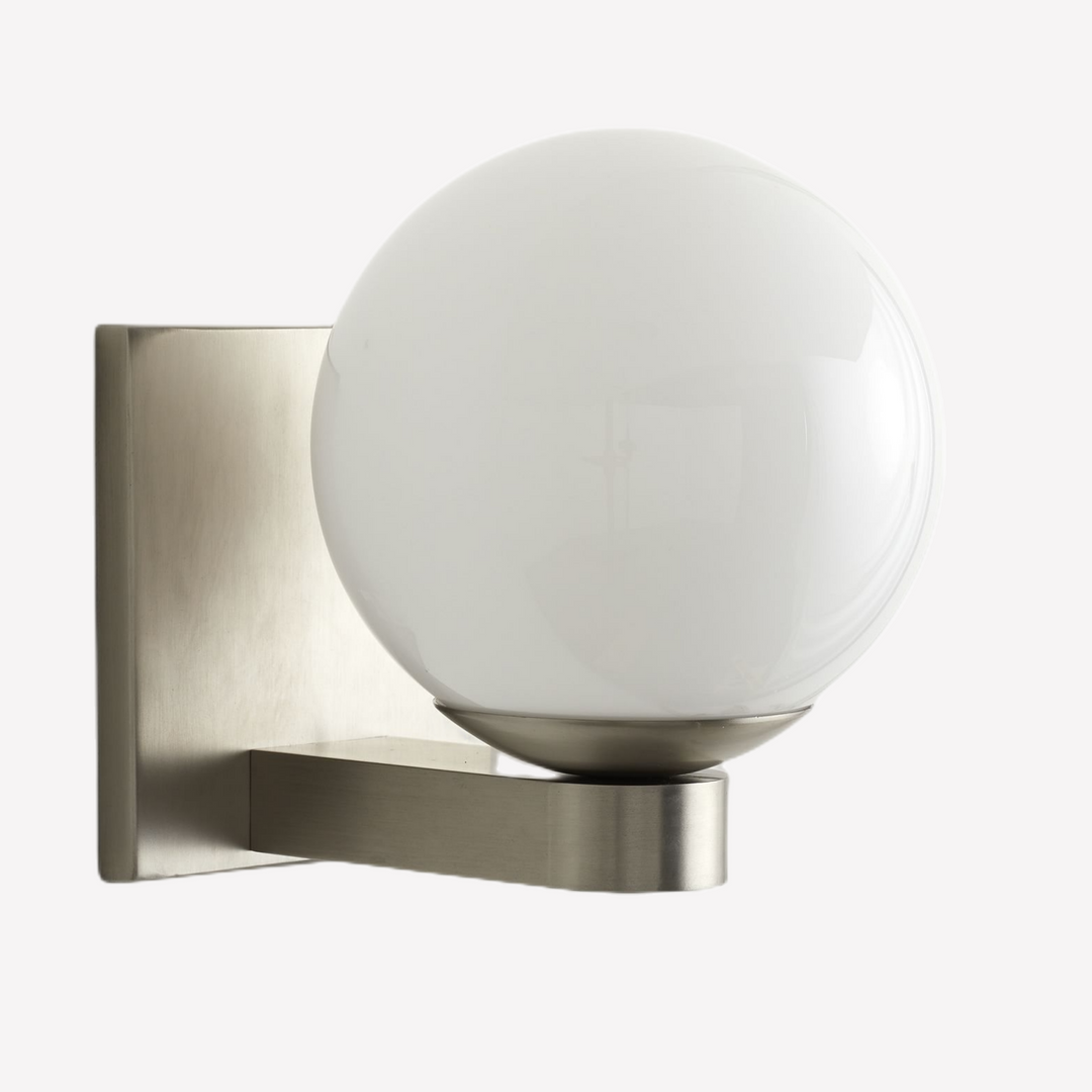 Globe Shade Matte Finish with Brass Accents Single Light Sconce - Blown Glass and Steel Frame for Outdoor, Living Room