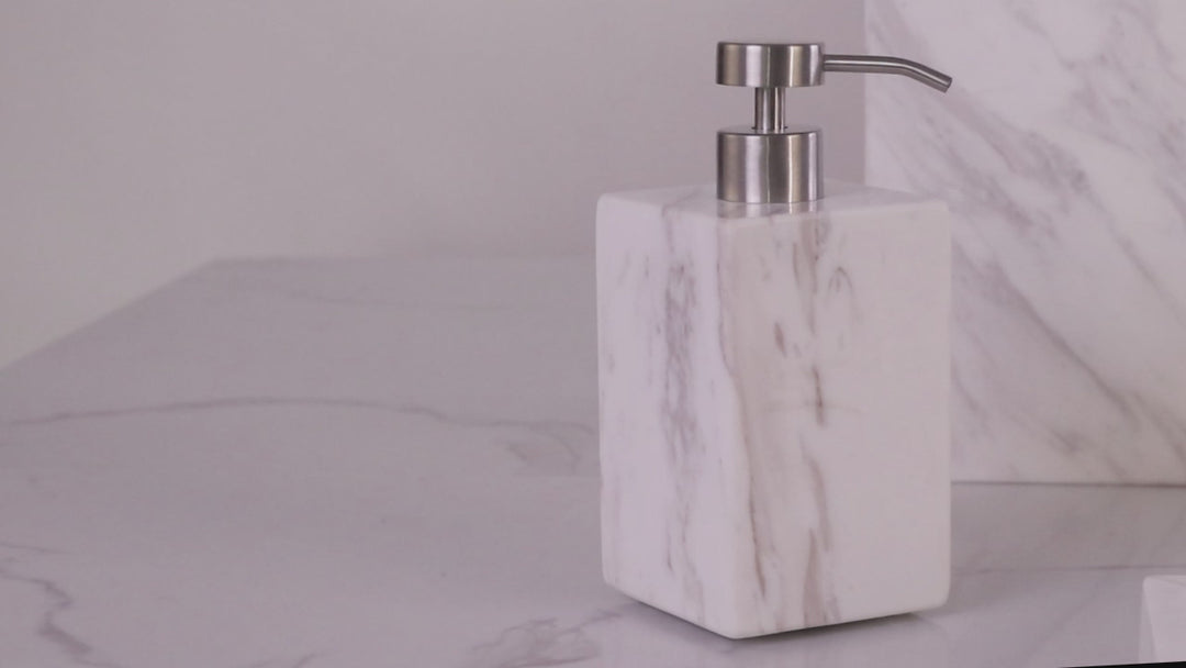 Polished Arabascato Marble Bath Accessories with Stainless Steel Pump - Elegant Decor for Marble Bathrooms, Featuring Unique Veining