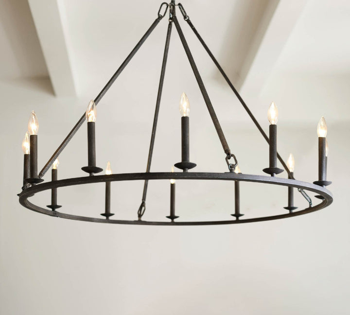 Warm Glow Forged Ring Candelabra Chandelier - Steel Construction with a Cozy Warm Glow - Perfect Pendant Light for Living Room and Elegant Hanging Light Fixture